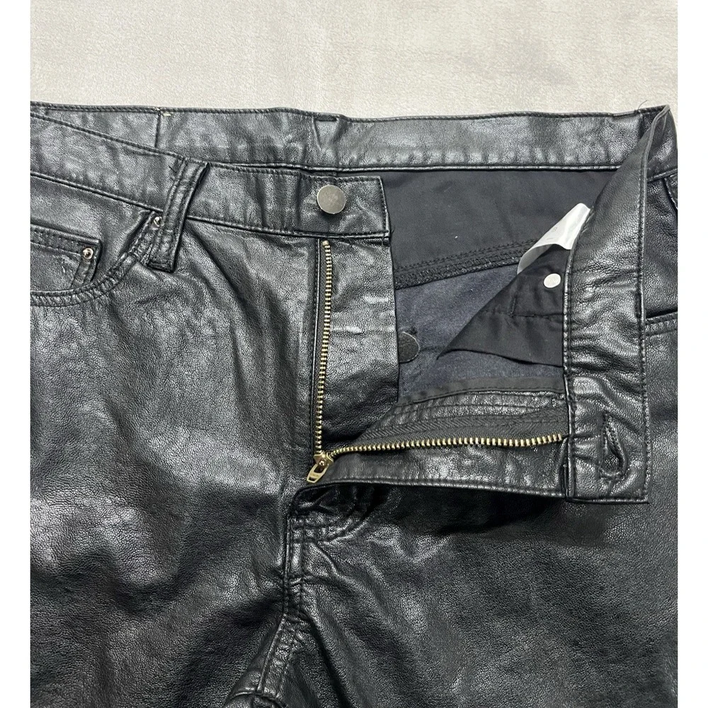 MNML Pu Leather Pants Men 30 Black Straight Flare Mid Rise Raw Hem City Bikers